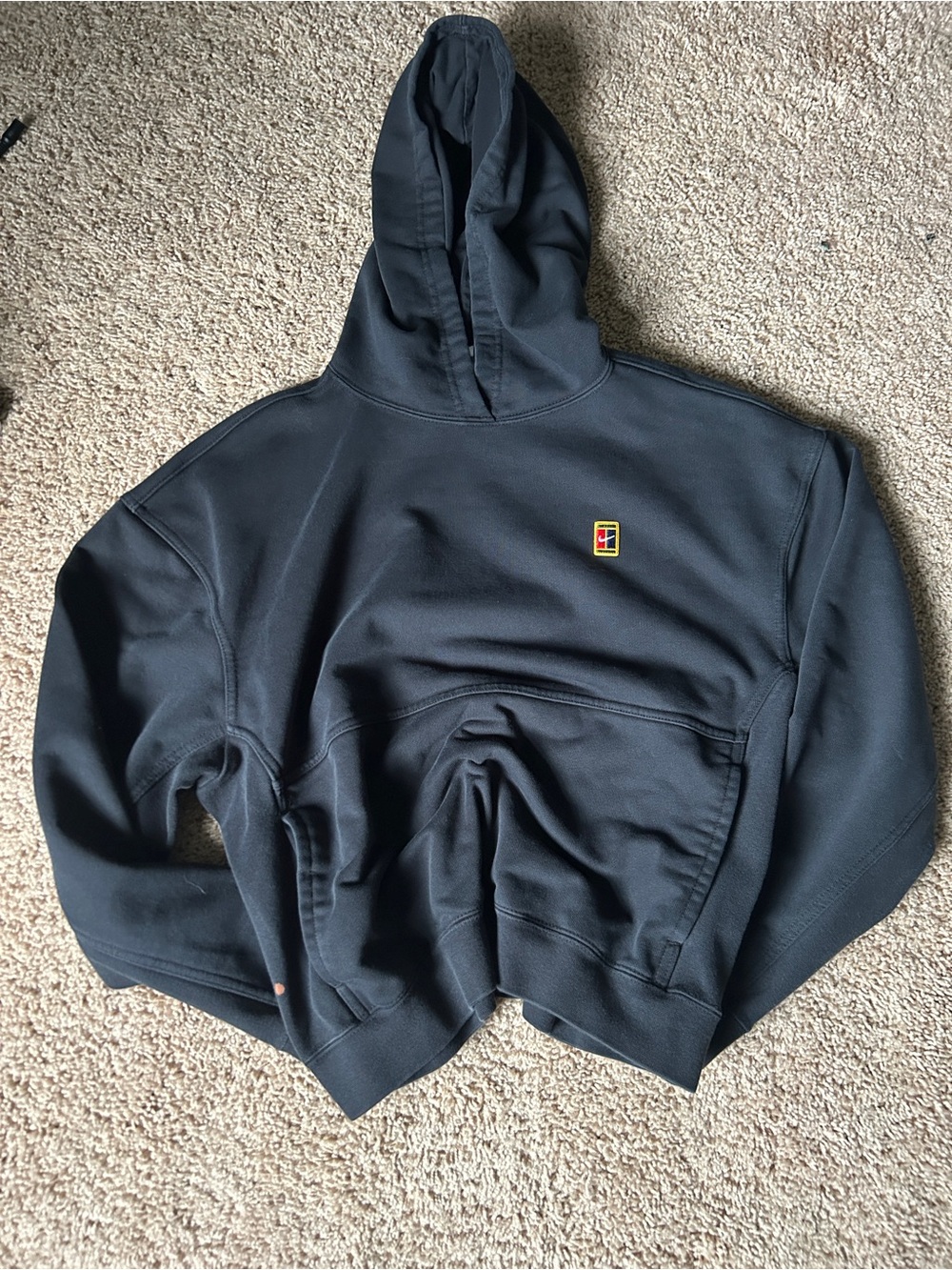 Nike Black Crewneck Hoodie with Small Multicolor Chest Patch